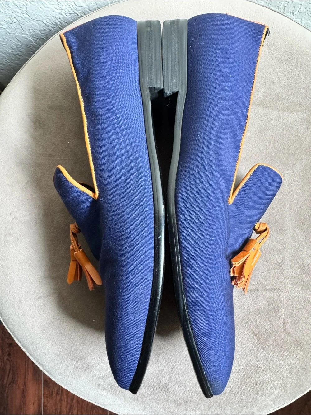 Merlutti Men’s Blue Canvas Loafers with Tan Leather Tassels – Size 8
